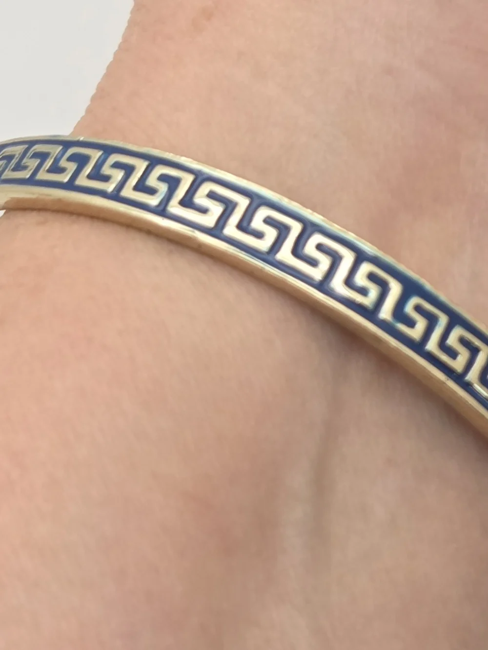Fornash Enamel Greek Key Bangle - Navy Blue & Gold Tone